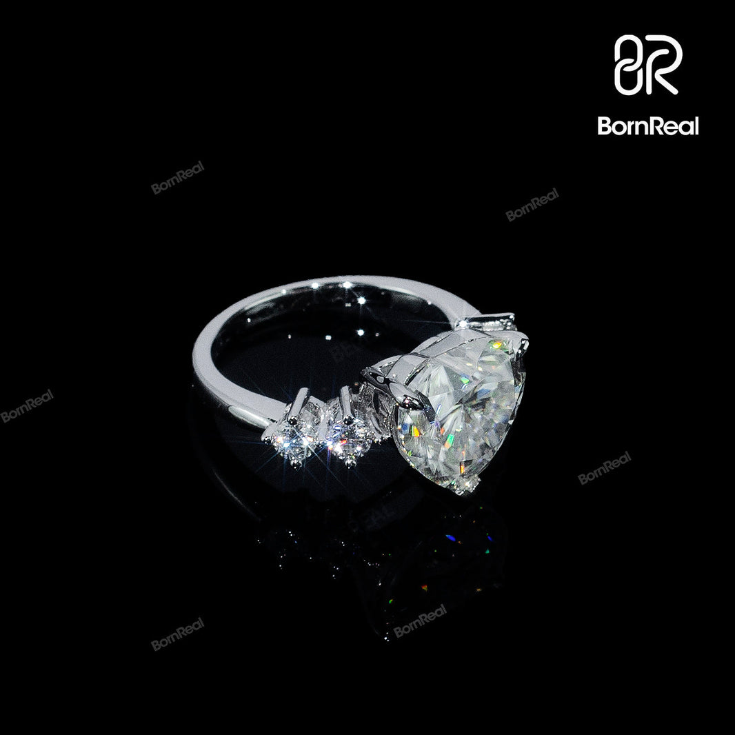 Heart Shaped Engagement Ring with Side Stones Bornreal Jewelry