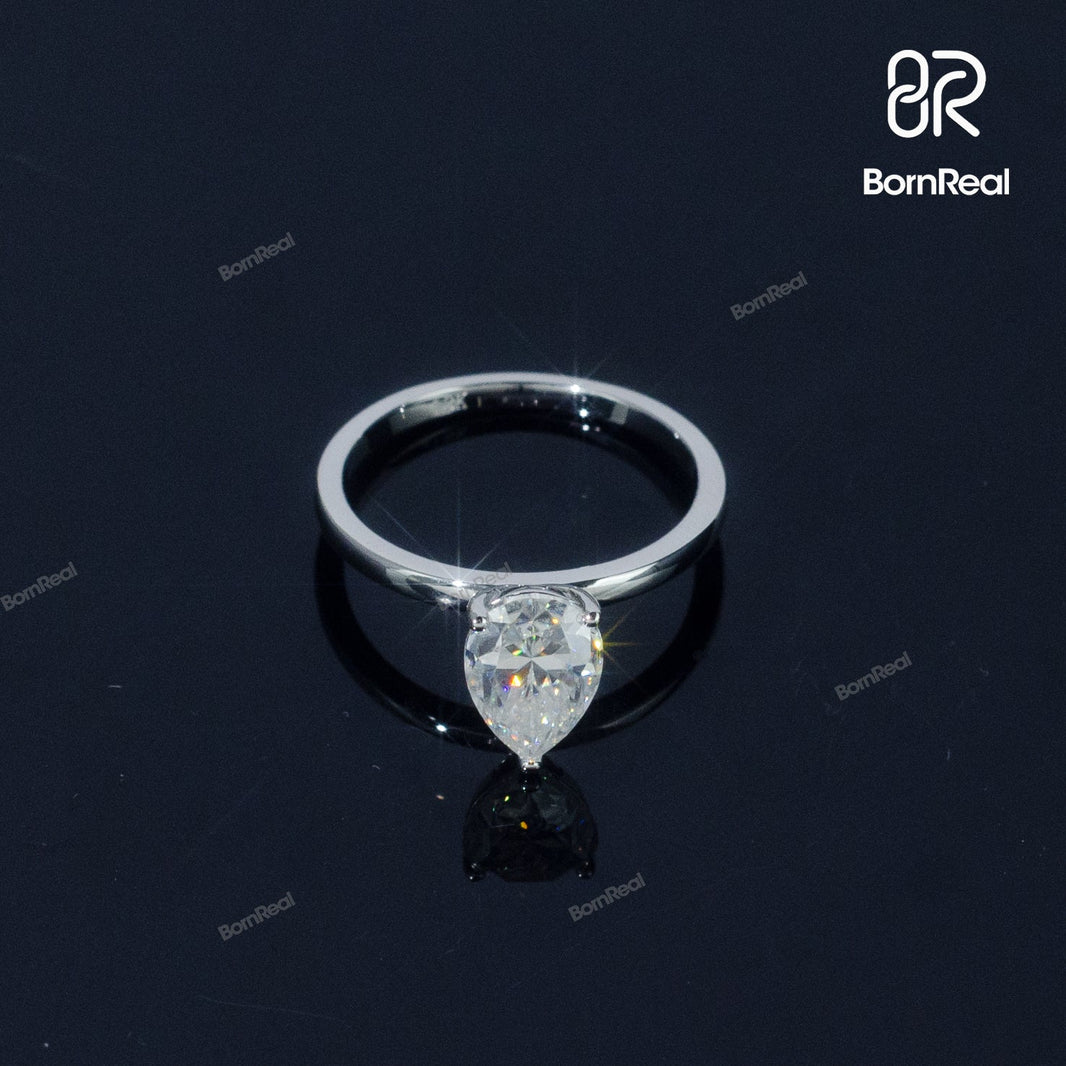 Solitaire Pear Cut Diamond Engagement Ring Bornreal Jewelry