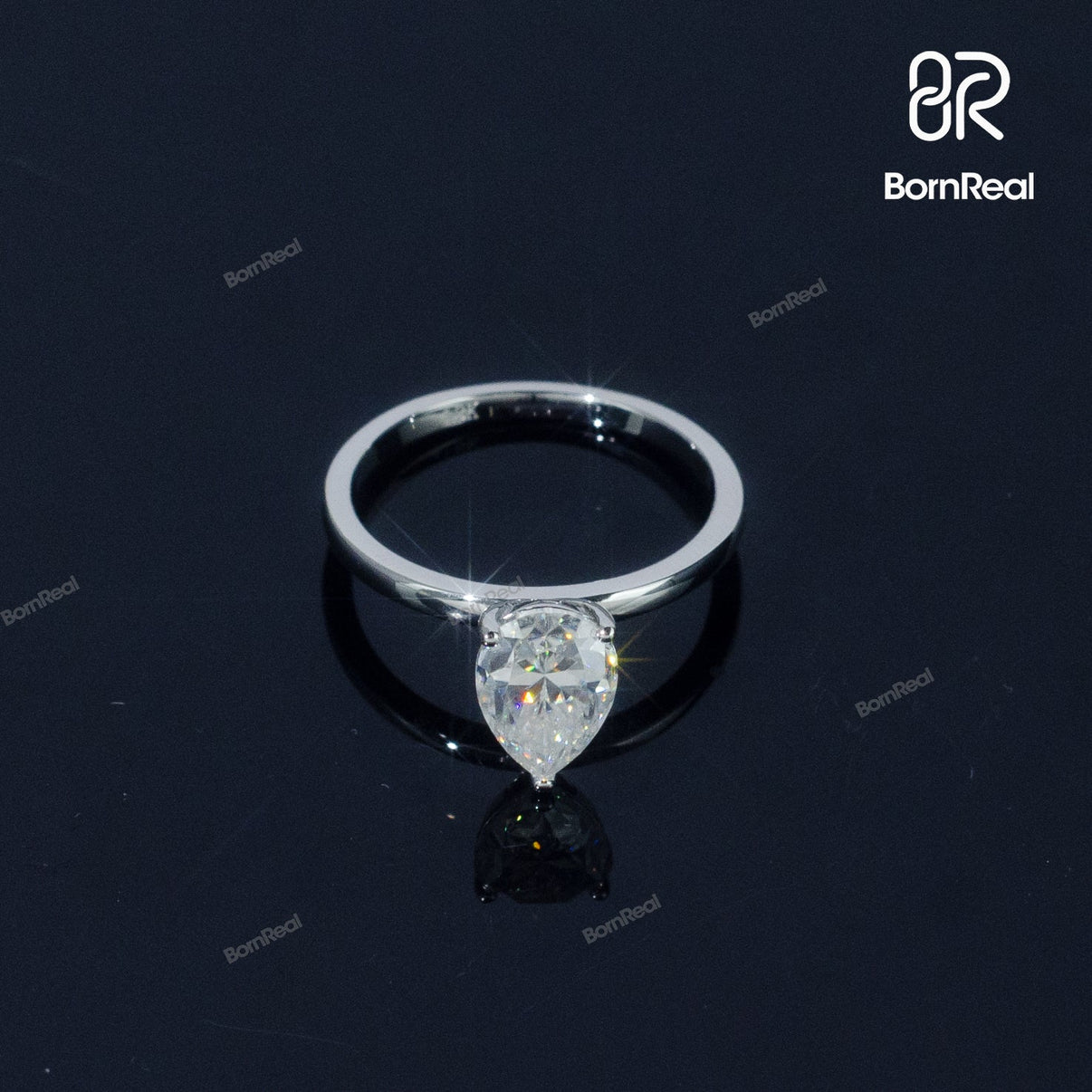 Solitaire Pear Cut Diamond Engagement Ring Bornreal Jewelry