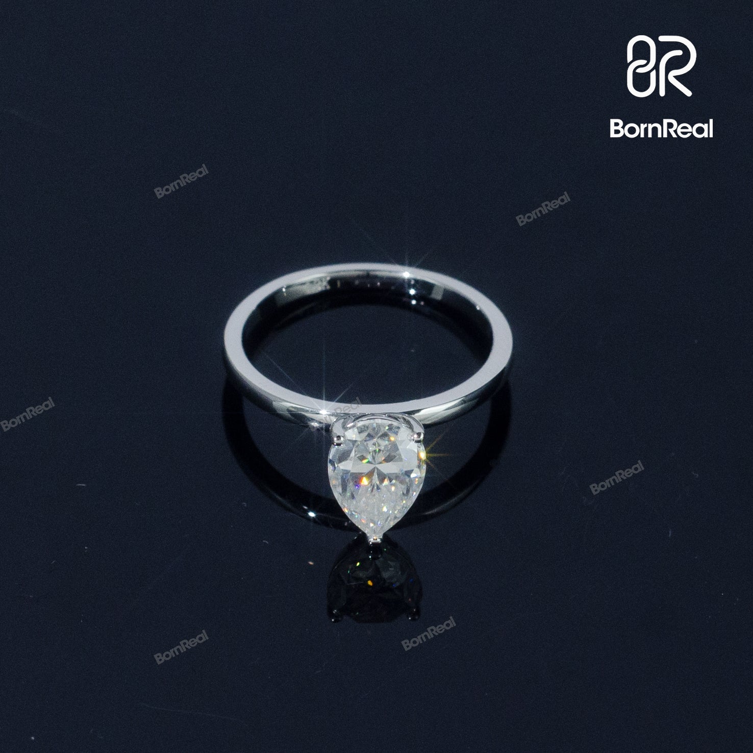 Solitaire Pear Cut Diamond Engagement Ring Bornreal Jewelry