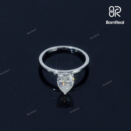 Solitaire Pear Cut Diamond Engagement Ring Bornreal Jewelry