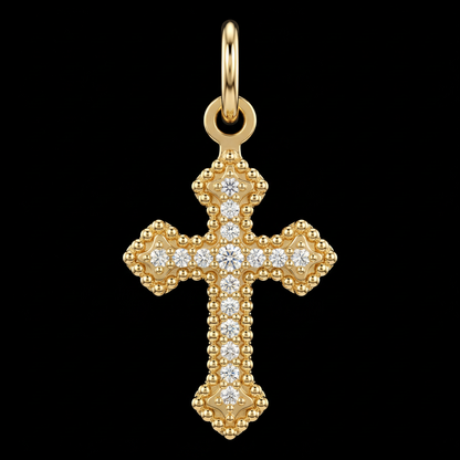 Micro Iced Cross Charm 925 Sterling Silver