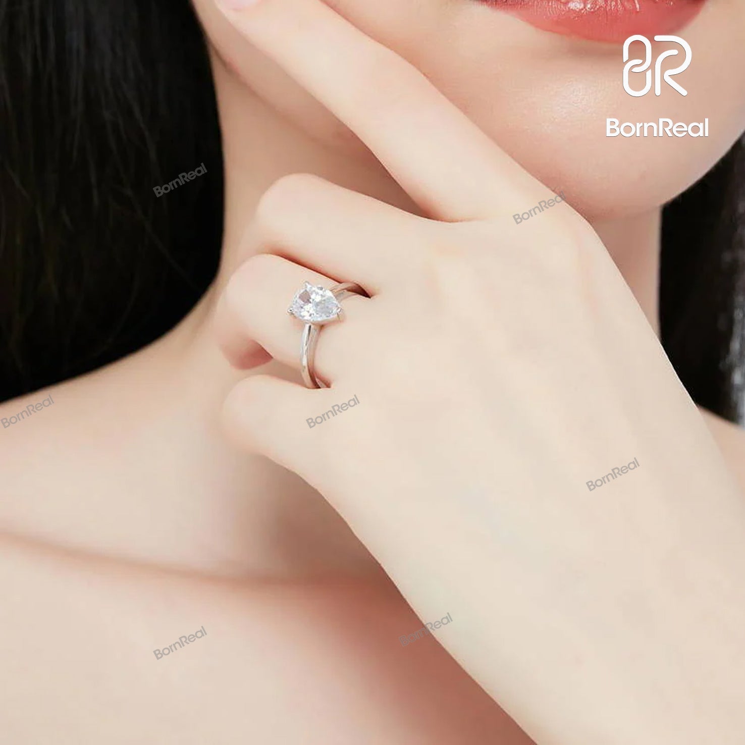 Solitaire Pear Cut Diamond Engagement Ring Bornreal Jewelry