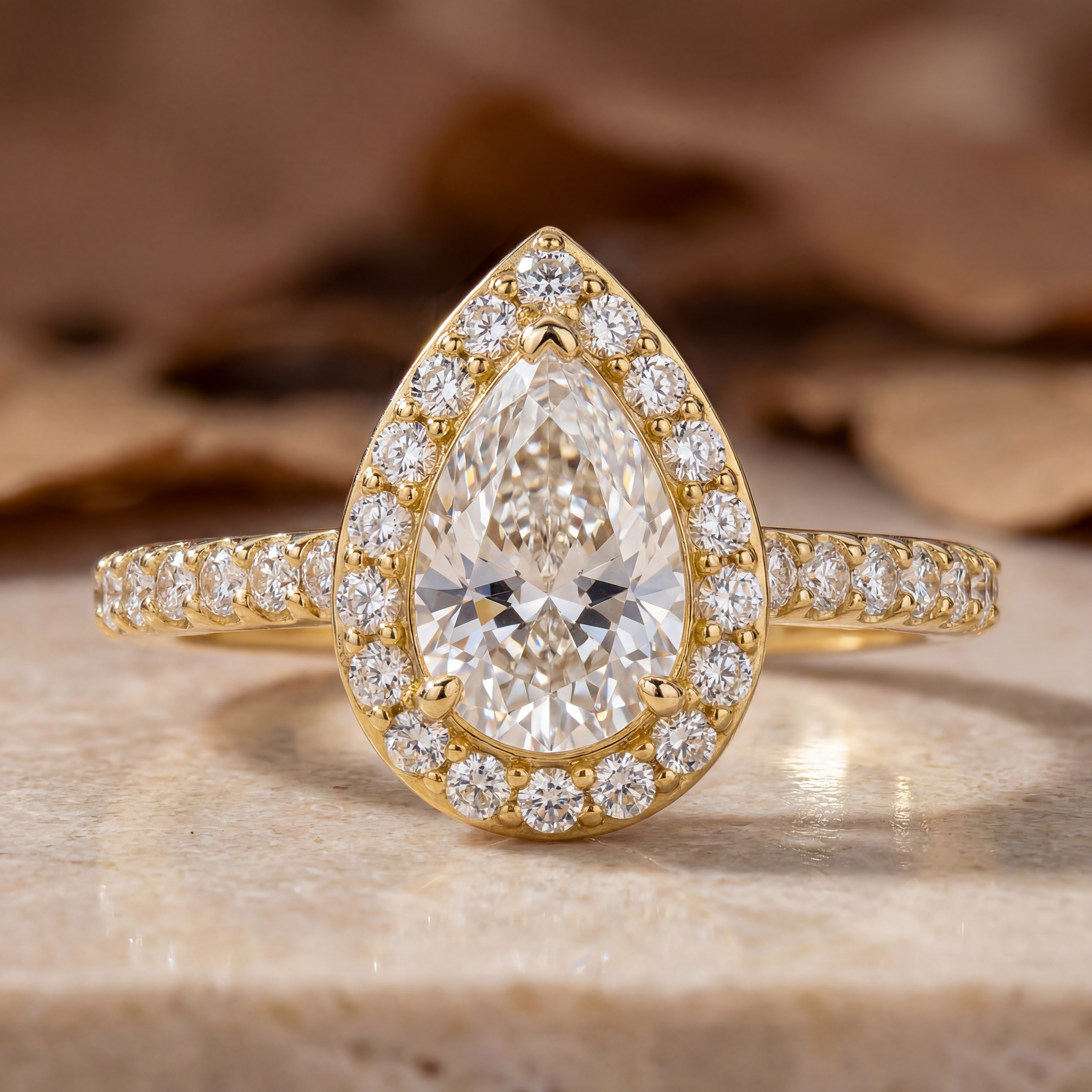 R0708 Pear Cut Halo Pavé Ring