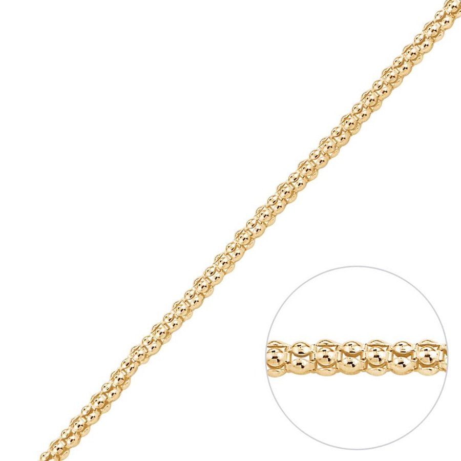 18K Yellow Gold 2.2MM Popcorn Chain Necklace