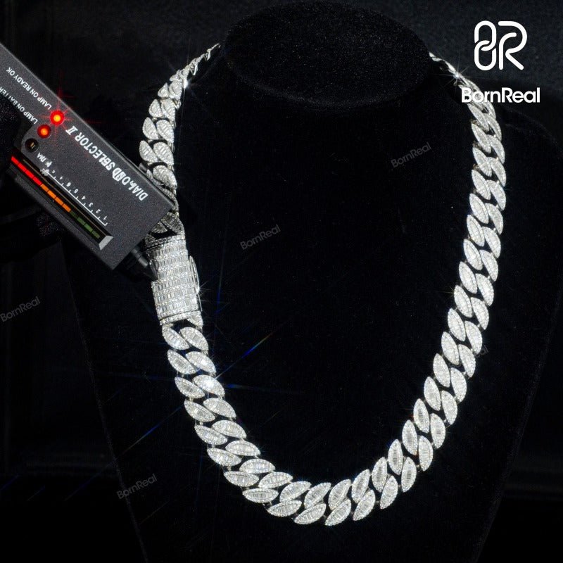 18mm Crescent VVS Diamond 925 Silver Moissanite Cuban Link Chain