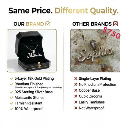 Colgante con nombre personalizado en cursiva de plata 925 con hielo