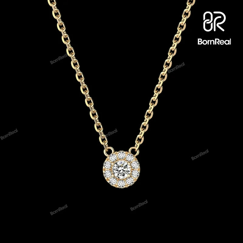 Iced Out Yellow Gold Halo Diamond Necklace