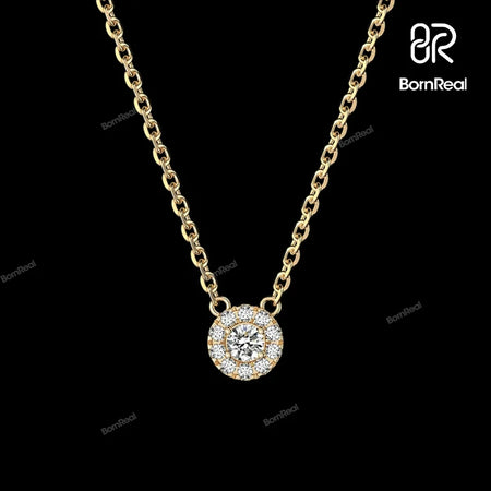 Iced Out Yellow Gold Halo Diamond Necklace