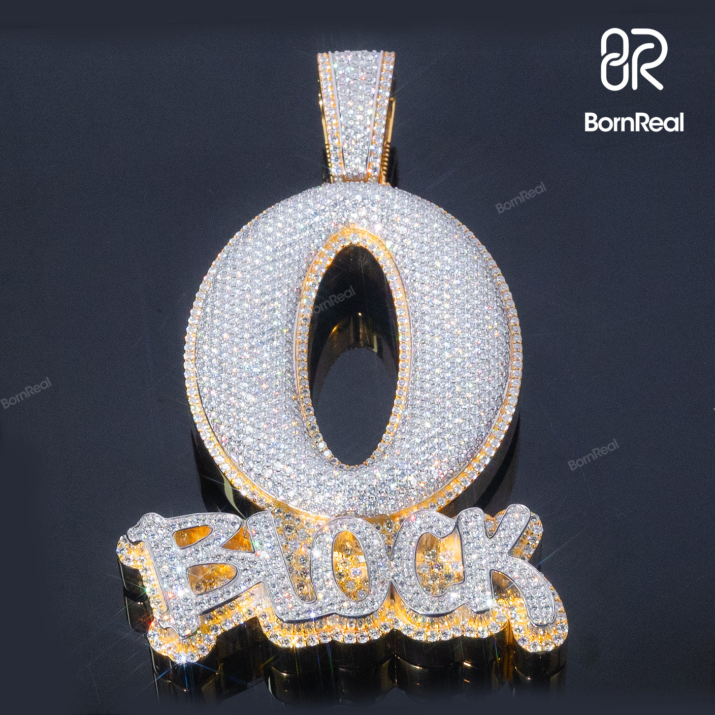O Block Custom Pendant Round Moissanite 925 Sterling Silver 10K/14K/18K Real Gold Jewelry