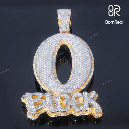 O Block Custom Pendant Round Moissanite 925 Sterling Silver 10K/14K/18K Real Gold Jewelry