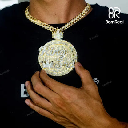 Pendentif personnalisé en argent sterling entièrement glacé en or rose 