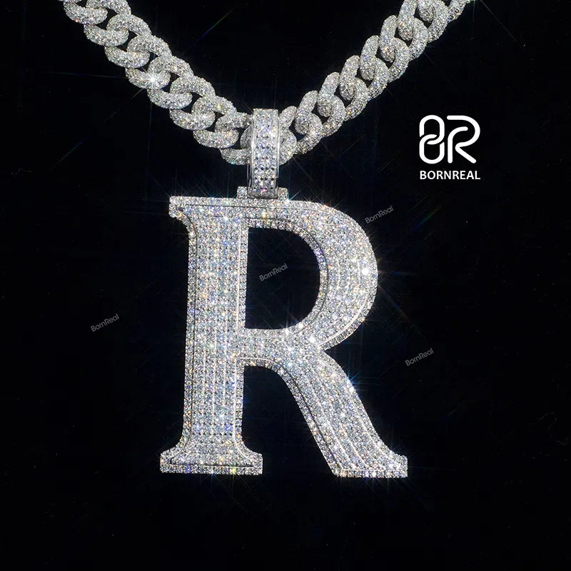 Colgante con letras de diamante VVS de 2 pulgadas de la A a la Z, adecuado para uso diario.