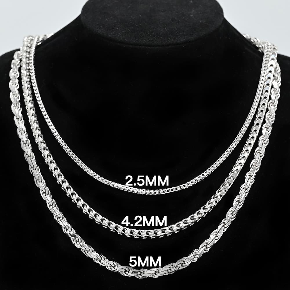3MM/4MM/5MM Solid 925 Sterling Silver Diamond Cut Hip Hop Necklace Rope Chain Bornreal Jewelry - Bornreal Jewelry