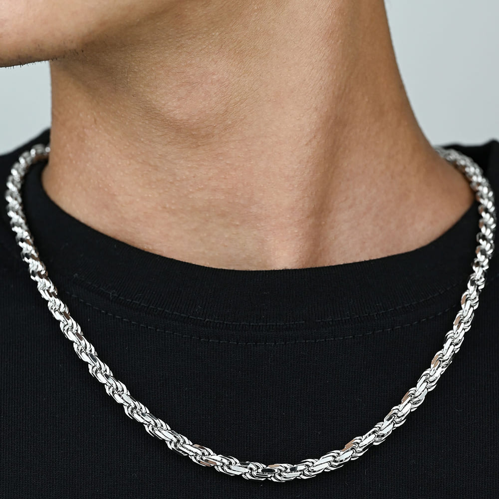3MM/4MM/5MM Solid 925 Sterling Silver Diamond Cut Hip Hop Necklace Rope Chain