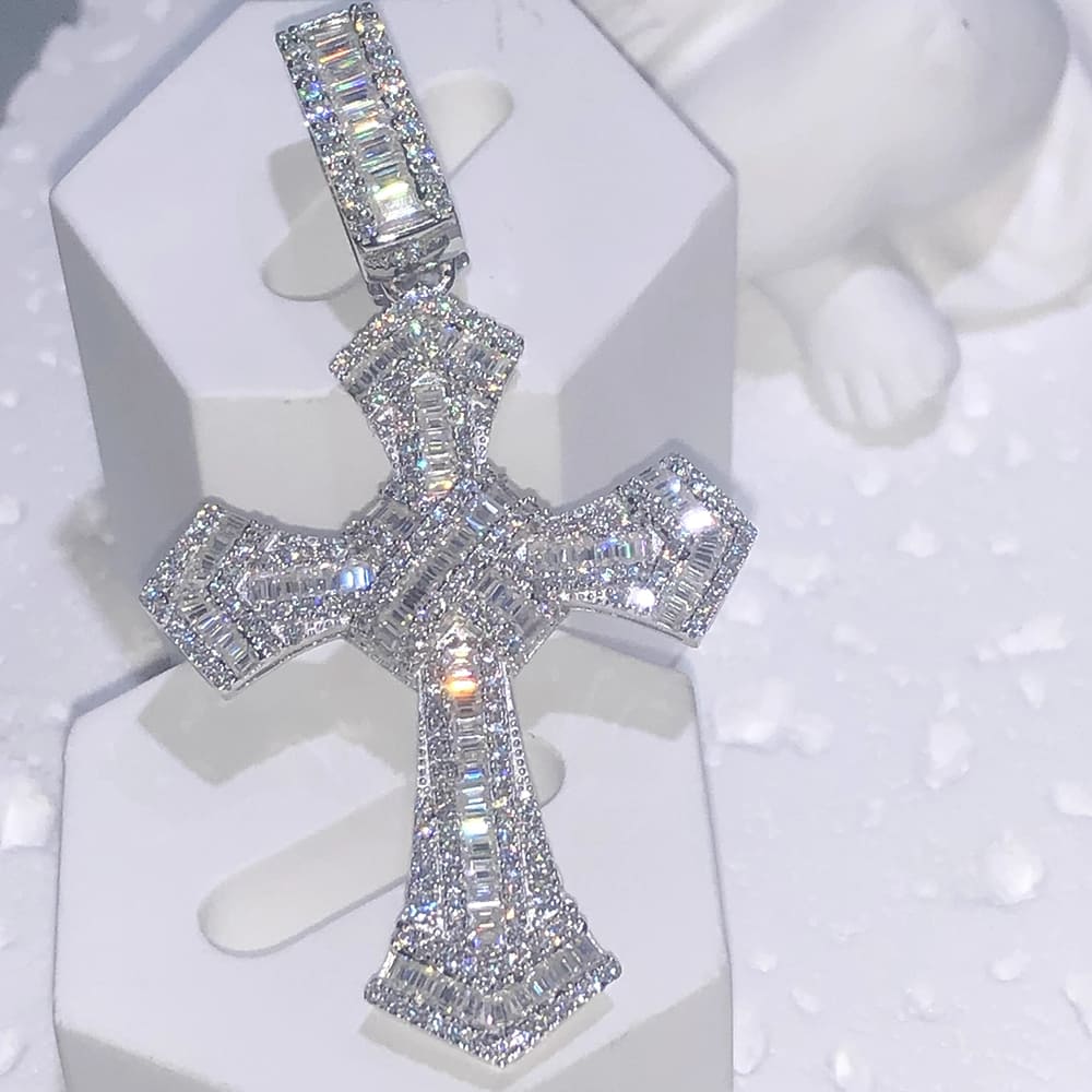 Pass Diamond Tester VVS 925 Moissanite Diamond Iced Out Christian Cross Pendant 1.5“ Bornreal Jewelry - Bornreal Jewelry