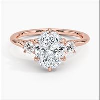 Bornreal Lab-Grown Diamond Rose Gold Oval Cut Floating Three Stone Engagement Ring.