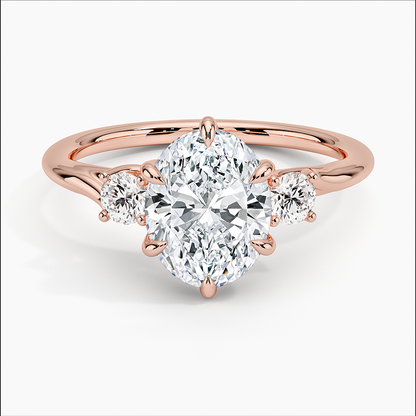 Bornreal Lab-Grown Diamond Rose Gold Oval Cut Floating Three Stone Engagement Ring.