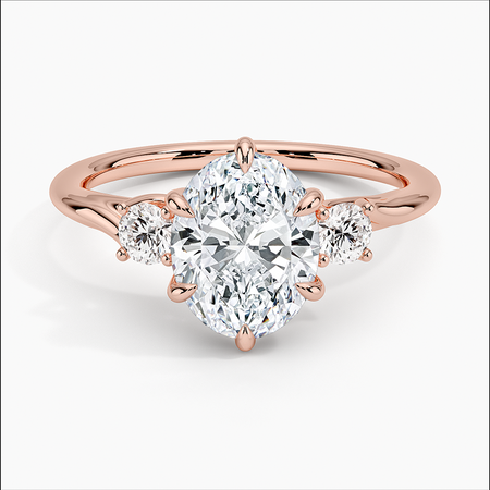 Bornreal Lab-Grown Diamond Rose Gold Oval Cut Floating Three Stone Engagement Ring.