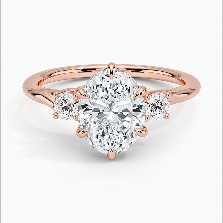 Bornreal Lab-Grown Diamond Rose Gold Oval Cut Floating Three Stone Engagement Ring.