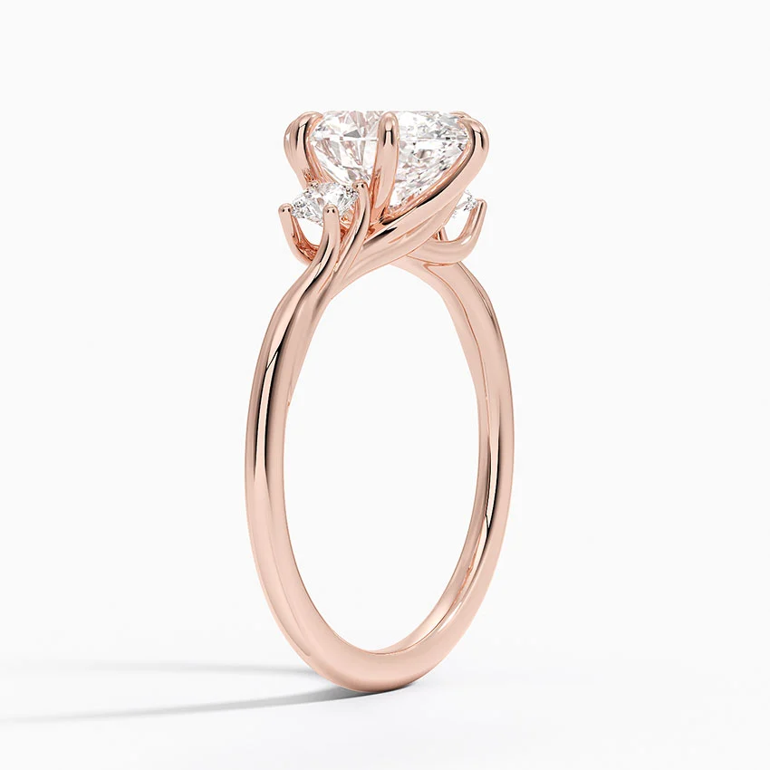 Bornreal Lab-Grown Diamond Rose Gold Oval Cut Floating Three Stone Engagement Ring.