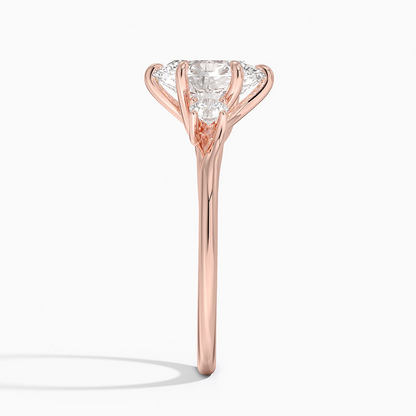 Bornreal Lab-Grown Diamond Rose Gold Oval Cut Floating Three Stone Engagement Ring.