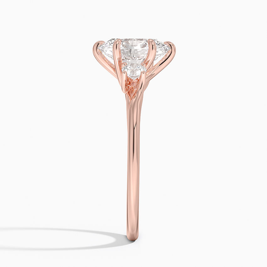 Bornreal Lab-Grown Diamond Rose Gold Oval Cut Floating Three Stone Engagement Ring.