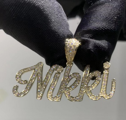 (2 Pcs) Iced Out 925 Silver Custom Name Cursive Pendant