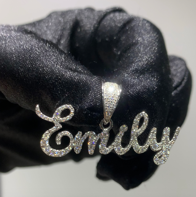 (2 Pcs) Iced Out 925 Silver Custom Name Cursive Pendant