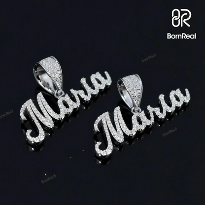 (2 Pcs) Iced Out 925 Silver Custom Name Cursive Pendant