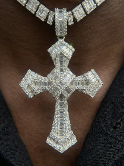 Baguette Faith Cross Pendant 925 Silver Jewelry 1.5 inch