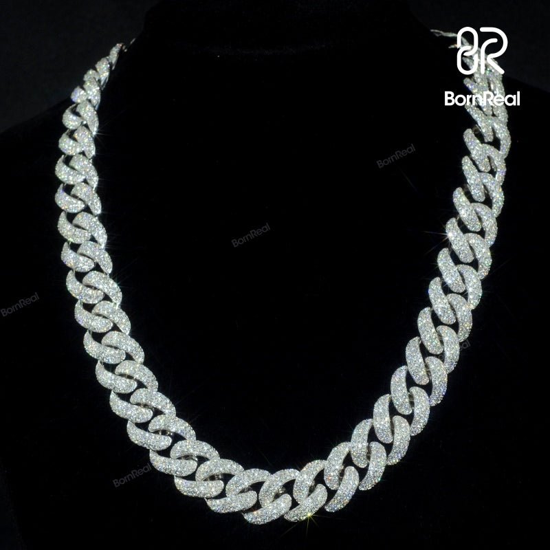 20mm Baguette VVS Diamond 925 Silver Moissanite Cuban Link Chain