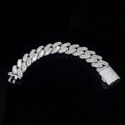 24mm Baguette VVS Diamond 925 Silver Moissanite Cuban Link Bracelet