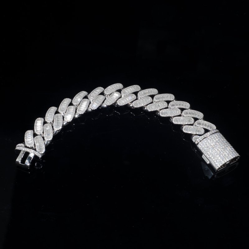 24mm Baguette VVS Diamond 925 Silver Moissanite Cuban Link Bracelet