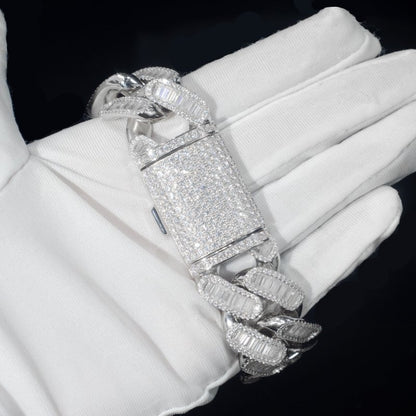 24mm Baguette VVS Diamond 925 Silver Moissanite Cuban Link Bracelet