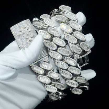 24mm Baguette VVS Diamond 925 Silver Moissanite Cuban Link Chain