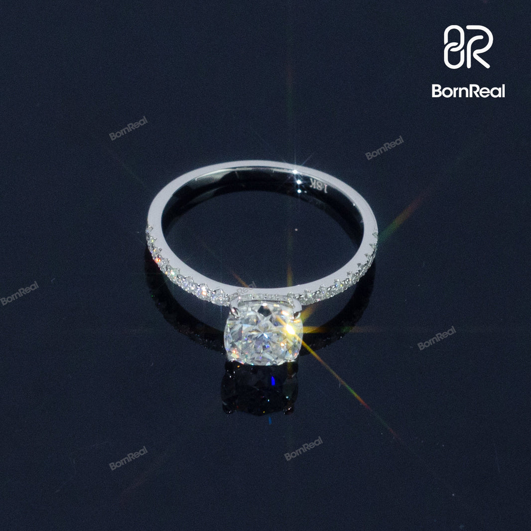 Solitaire Cushion Cut Diamond Engagement Ring Bornreal Jewelry
