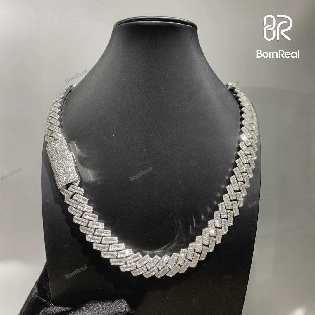 16MM Iced Out Emerald Cut Cuban Link Chain Bornreal Jewelry