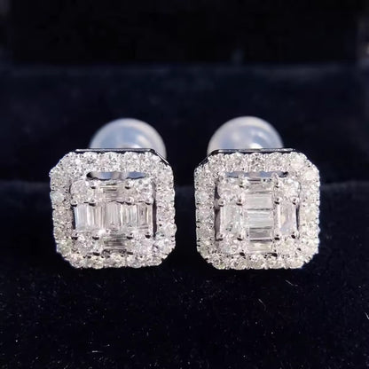 Boucles d'oreilles à tige en argent 925 glacé, forme ronde, taille baguette, forme carrée, halo