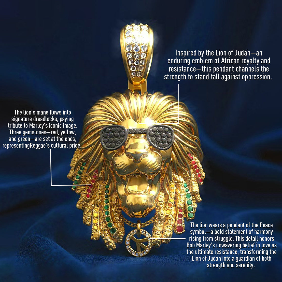 Bob Marley Collection – Lion Pendant, Lion Ring & Earrings Bornreal Jewelry