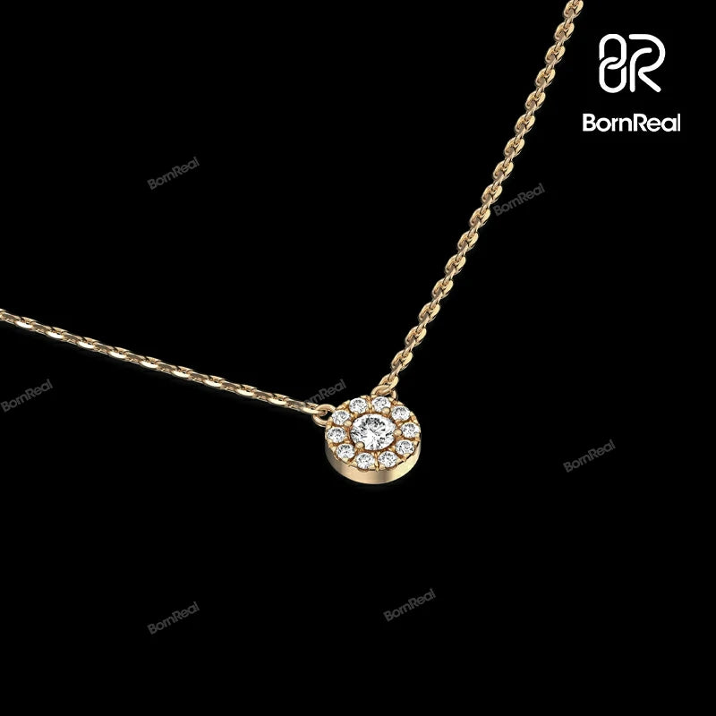 Iced Out Yellow Gold Halo Diamond Necklace