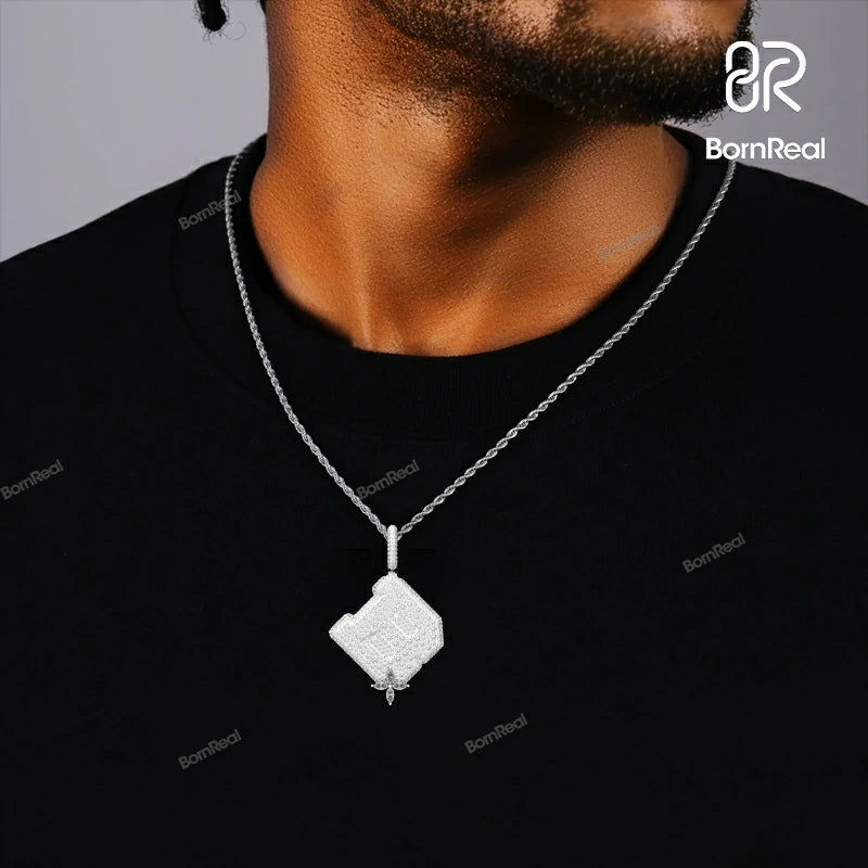 Pendentif personnalisé en argent avec lettre R glacée 