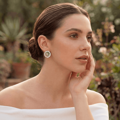 Vintage Fire-Engraved Initial Mother of Pearl Diamond Jewelry Earrings