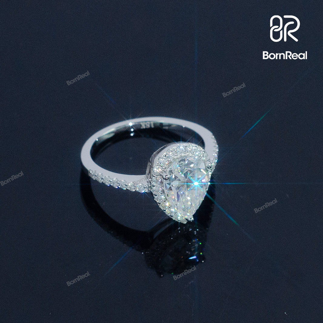 Pear Shaped Engagement Ring 925 Silver 10K/14K/18K Real Gold Diamond Jewelry - Bornreal Jewelry