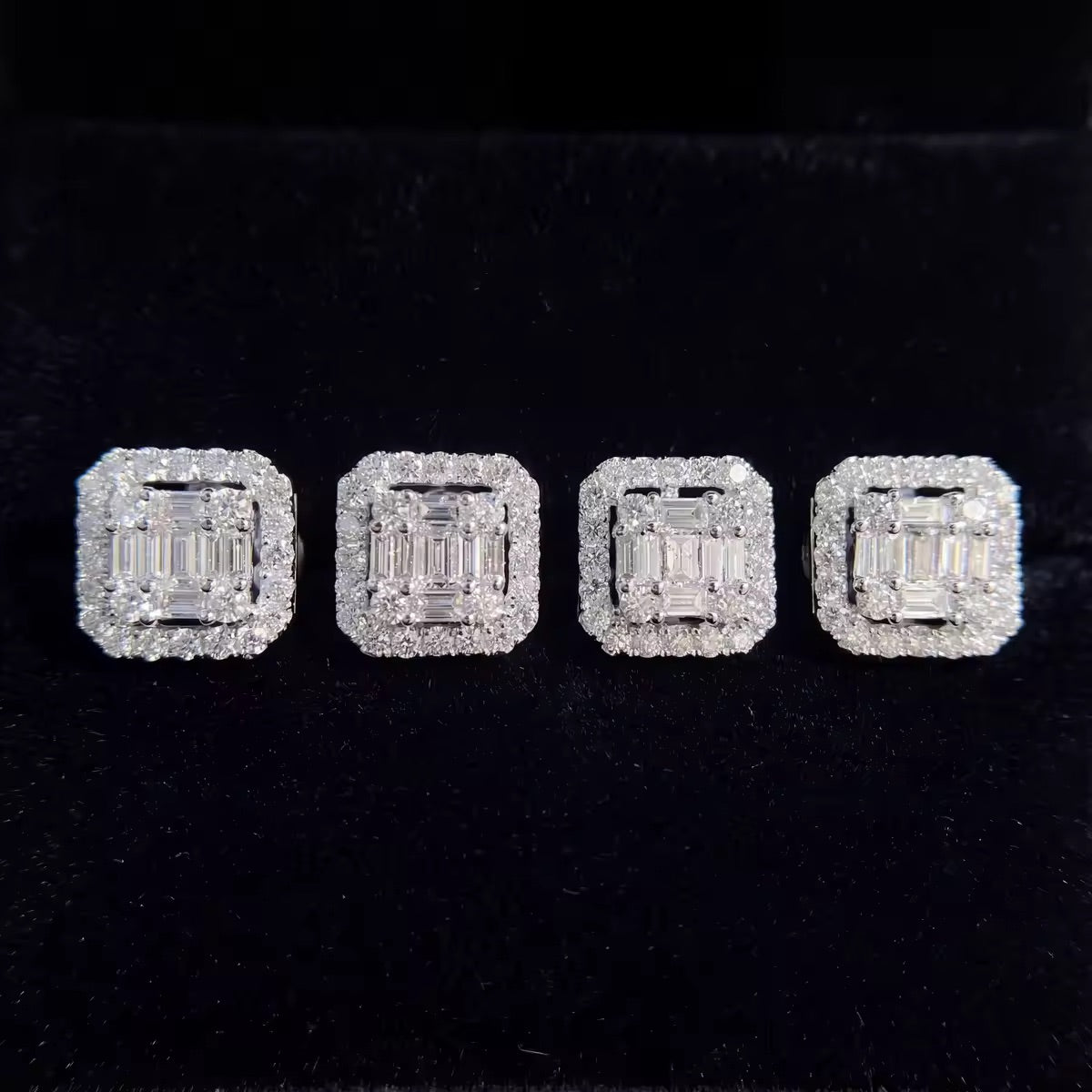 Boucles d'oreilles à tige en argent 925 glacé, forme ronde, taille baguette, forme carrée, halo