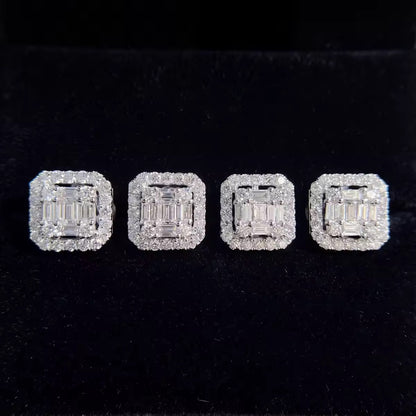 Boucles d'oreilles à tige en argent 925 glacé, forme ronde, taille baguette, forme carrée, halo