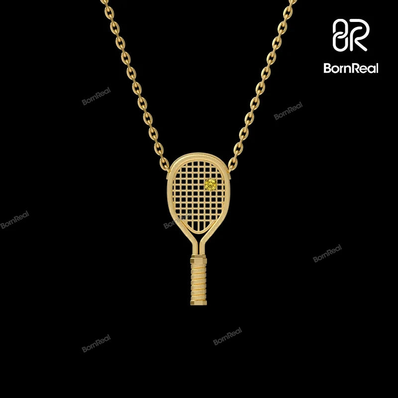 Tennis Racquet Necklace with Yellow Diamond