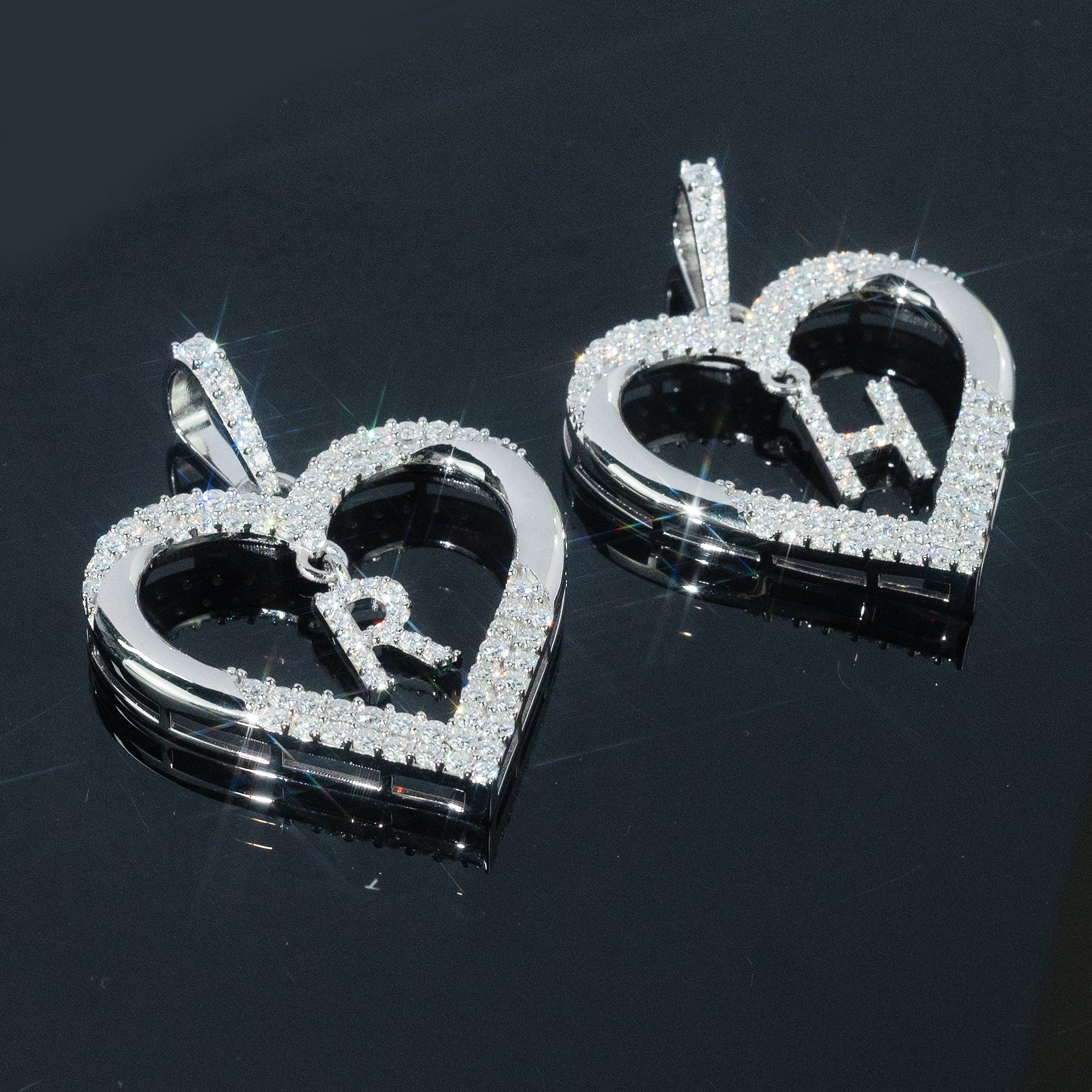 (2 Pcs)Custom Heart Initial Moissanite Pendant Set