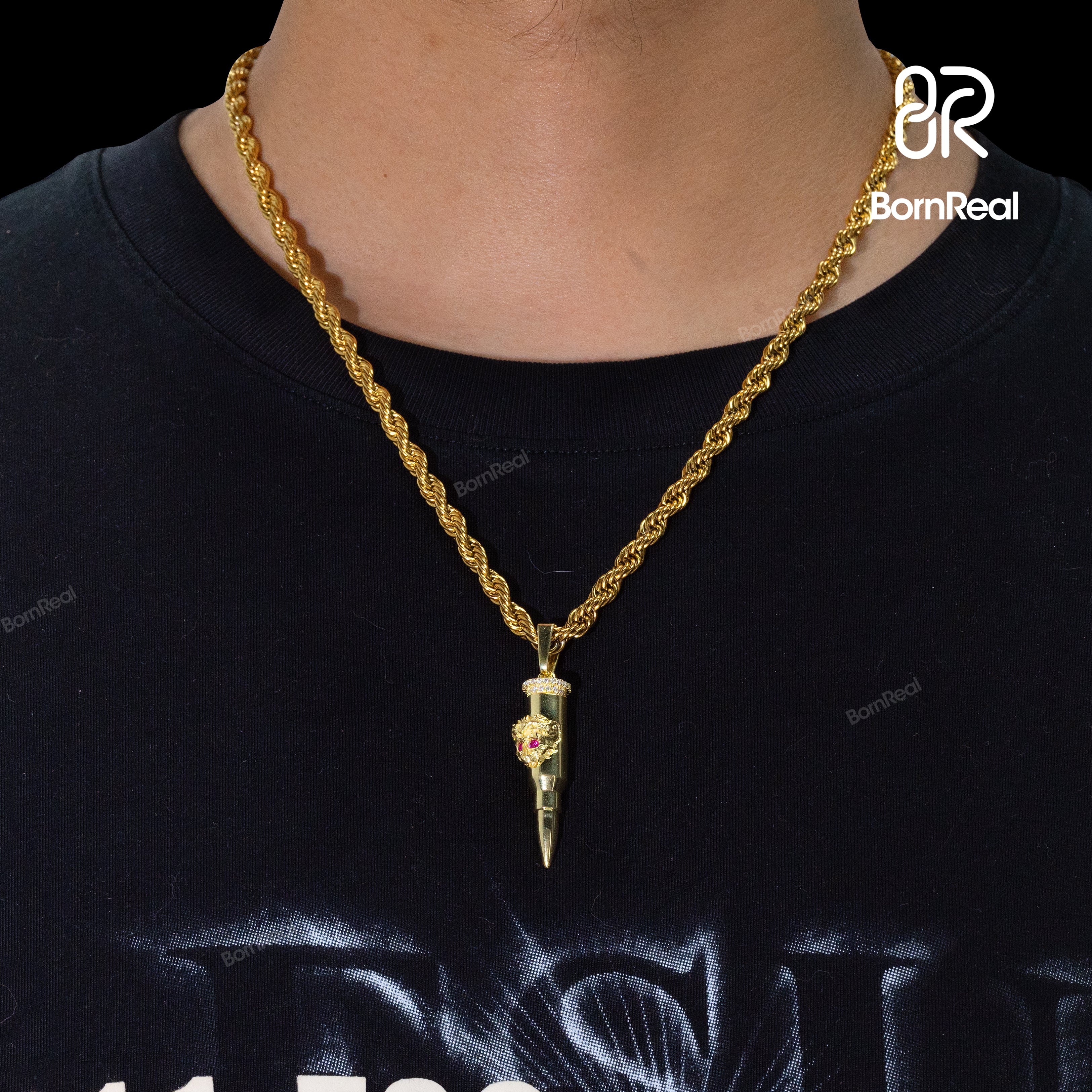 God's Mercy | Bullet Pendant Skull Bullet Necklace Moissanite Red Stone