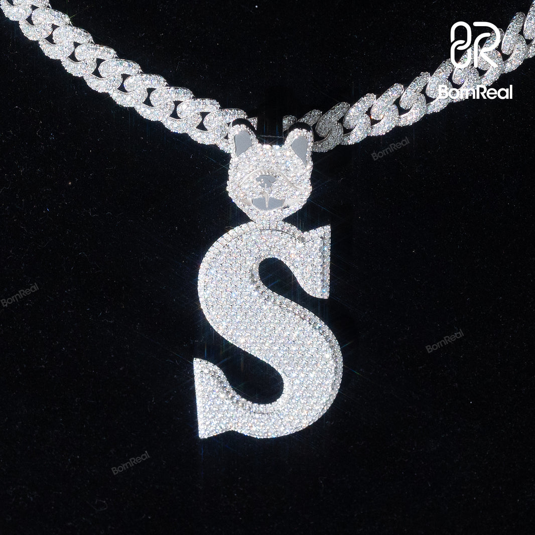 Bornreal x Splack: Limited Edition Initial S Letter Pendant VVS Moissanite Sterling Silver Pendant